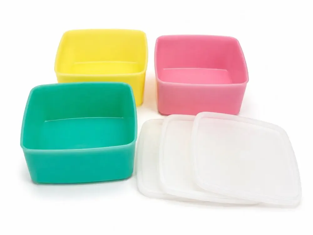 Vintage Tupperware Square Storage Containers #311 Set of 3 Pink Yellow Green